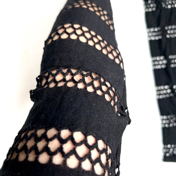 Black Fishnet Arm Warmers Cotton Cyber Goth Fingerless Gloves Cut Out Bandage OS - Picture 5 of 5